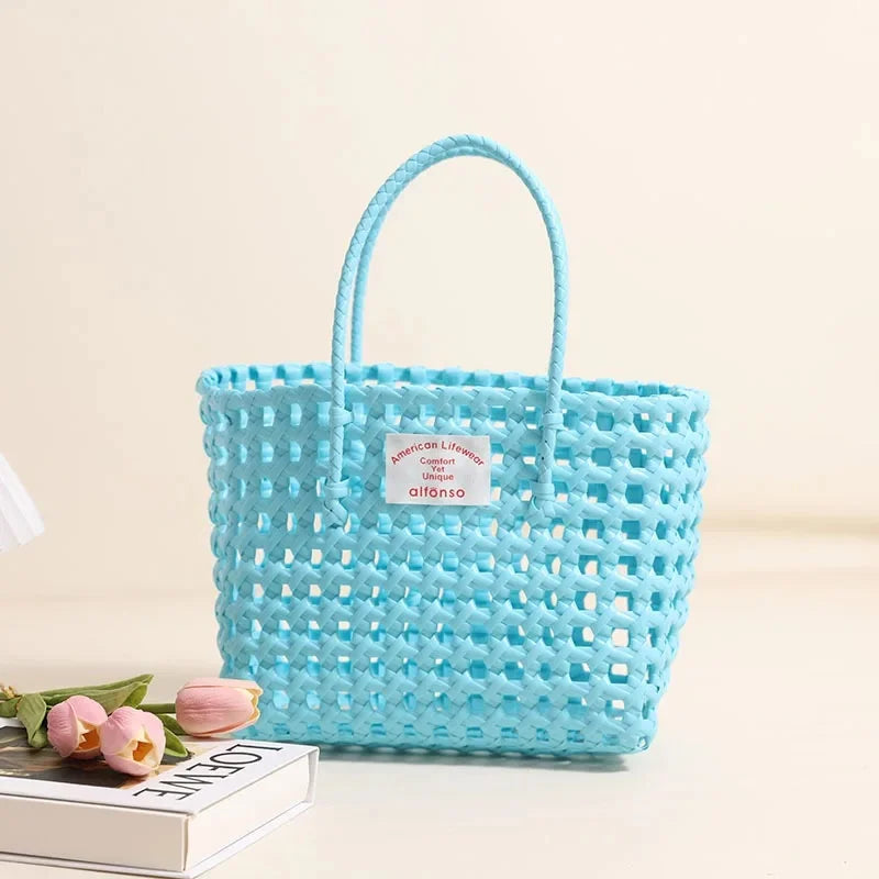 Hollow Out Plastic Woven Tote Bag | Summer Beach & Vacation Handbag Luxegan