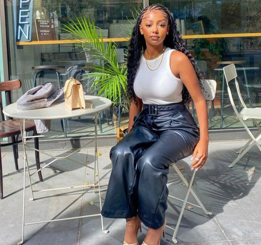 36" Boho Knotless Box Braids Wig | Full Lace | Cornrows & Curly Ends | Synthetic Braided Wig