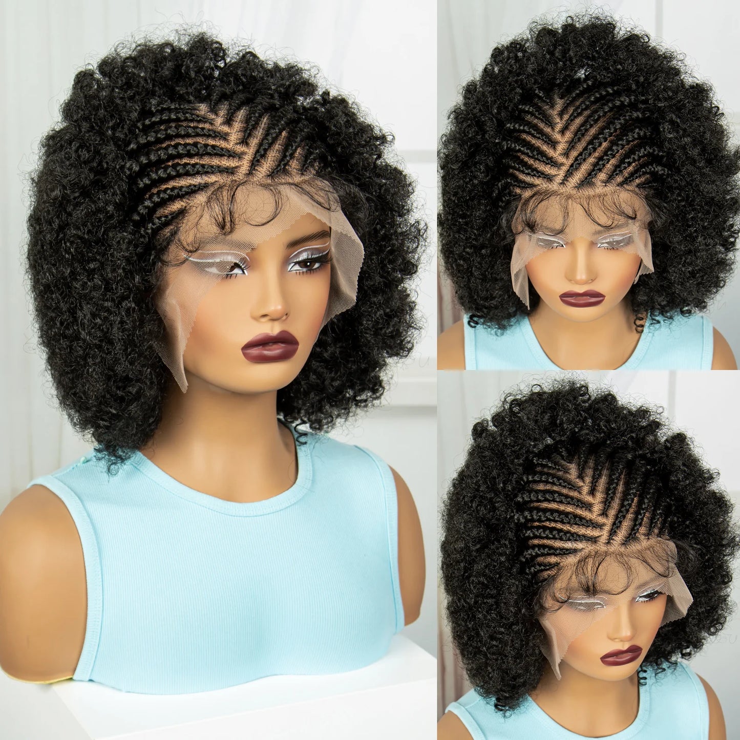 Afro Kinky Curly Cornrow Braids Wig | Full Lace | Baby Hair | Natural Look Luxegan