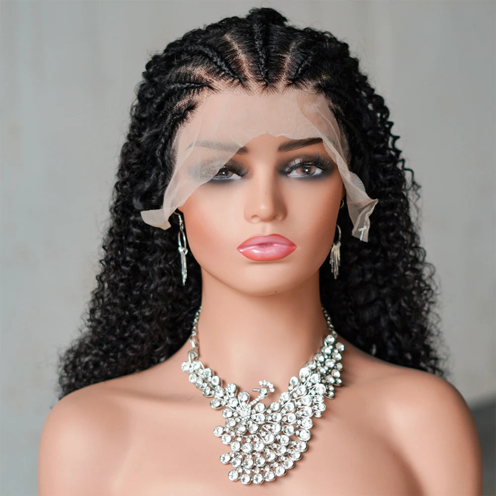 16" Afro Kinky Curly Braided Lace Front Wig | 250% Density | Brazilian Remy Hair | 13x4 Lace Luxegan