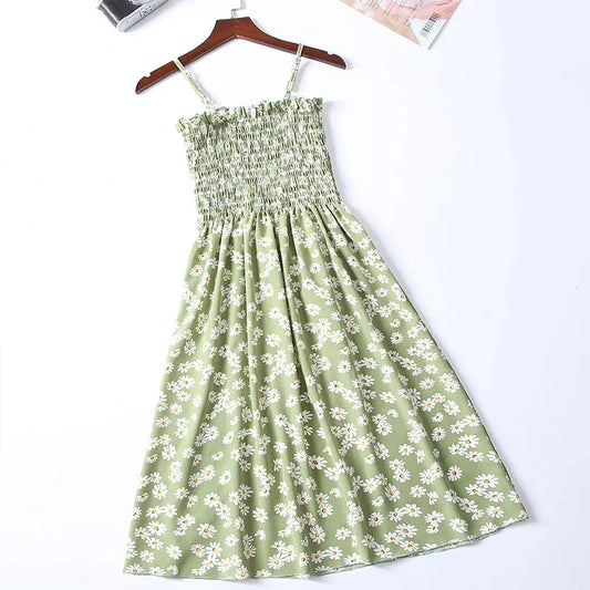 Floral Chiffon Spaghetti Strap Mini Dress | Ruffled Slash-Neck Elastic Waist Sundress | Tiered Spring/Summer Slim Fit A-Line Dress Luxegan