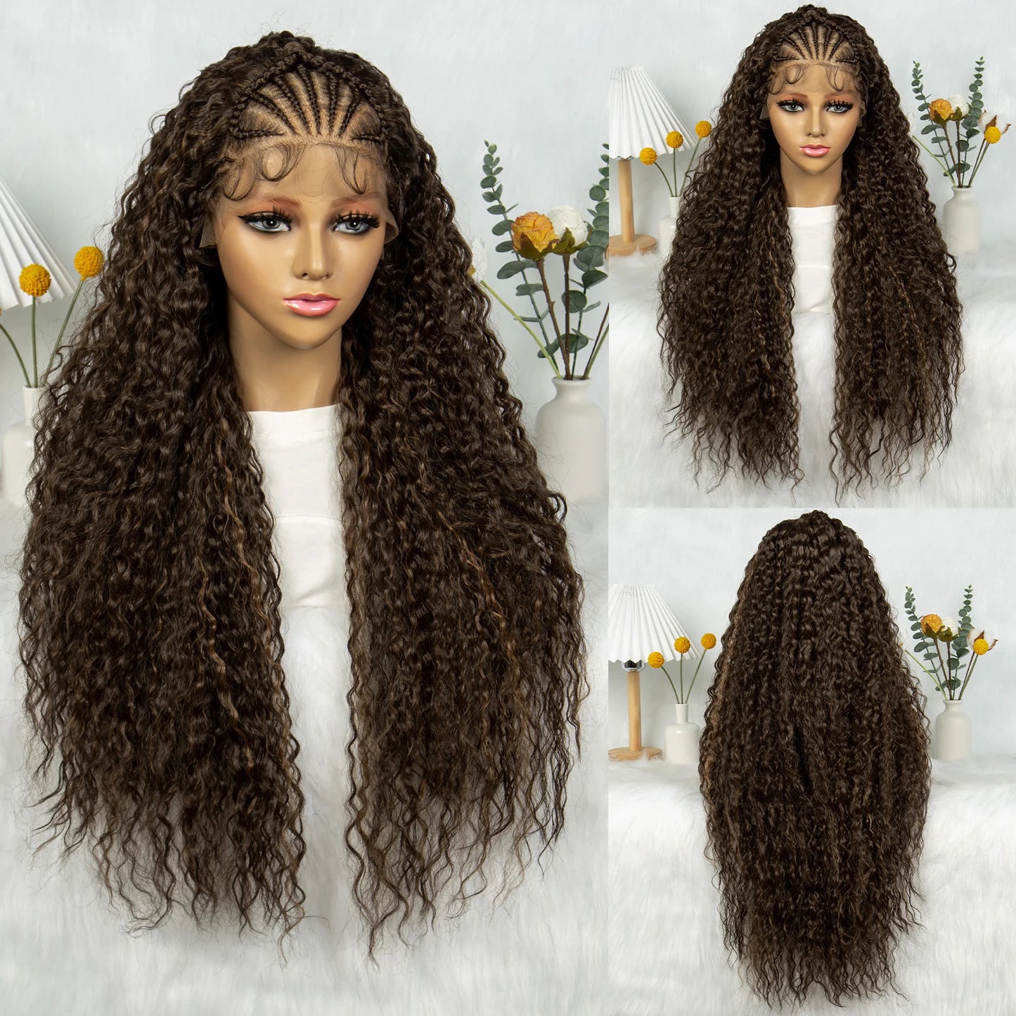 Burgundy Wavy Braided Lace Front Wig | Synthetic Braids | Black Women