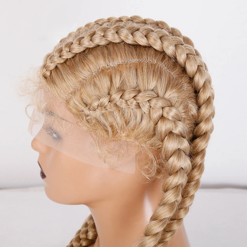 32" Honey Blonde Dutch Braided Wig | Lace Front | Synthetic Box Braids | Baby Hair | Black Women