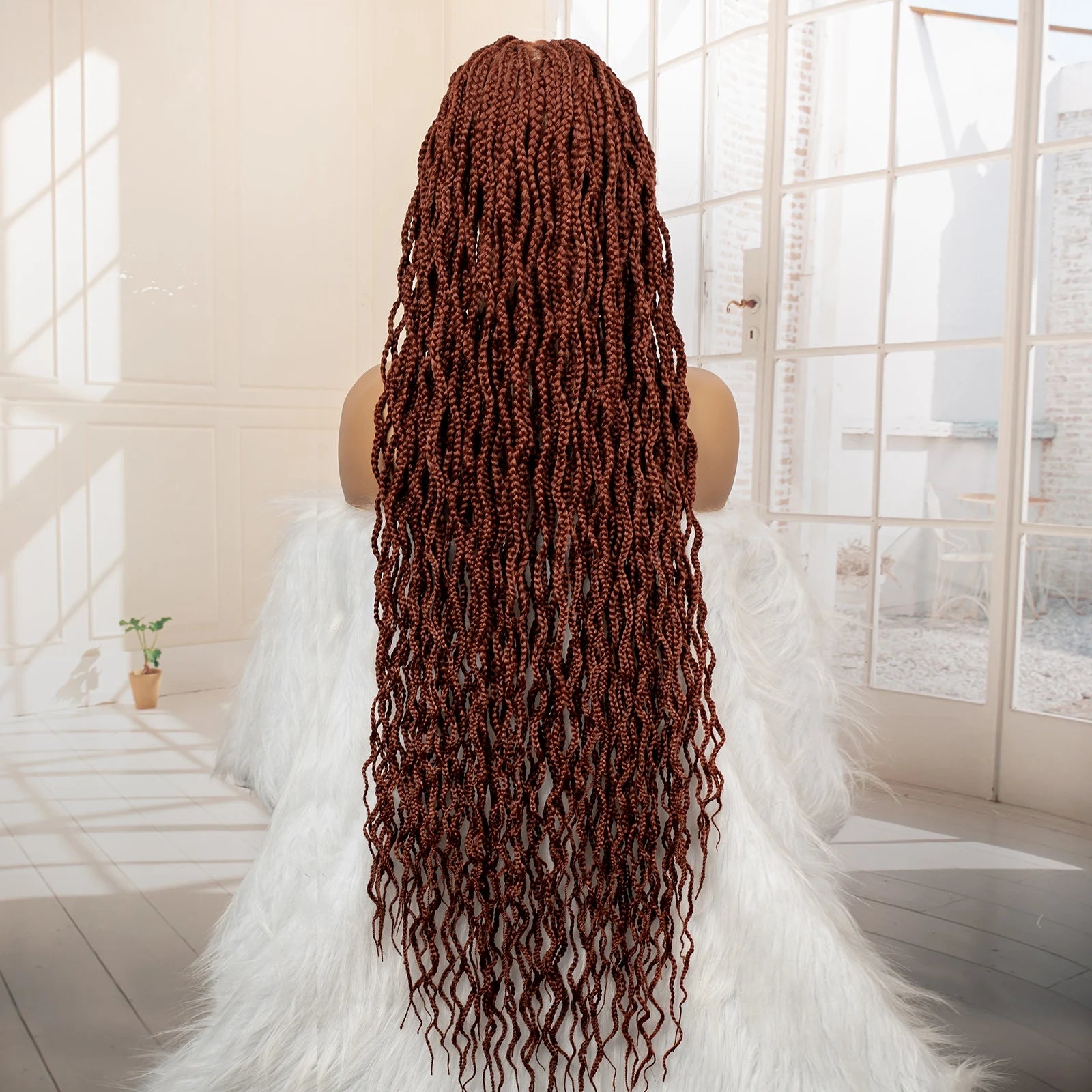 36" HD Full Lace Box Braided Wig | Ginger Color #350 | Lace Frontal Braids | Baby Hair | Synthetic Hair Wig