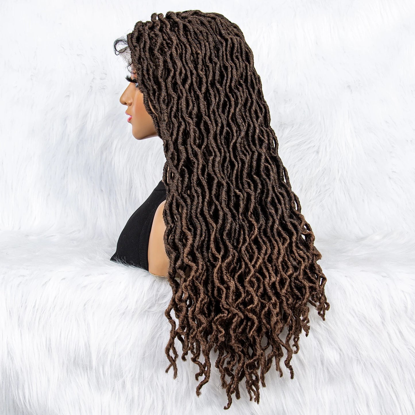 Knotless Box Braided Wig with Curly Ends & Baby Hair | Synthetic Lace Front Wig for Black Women Luxegan