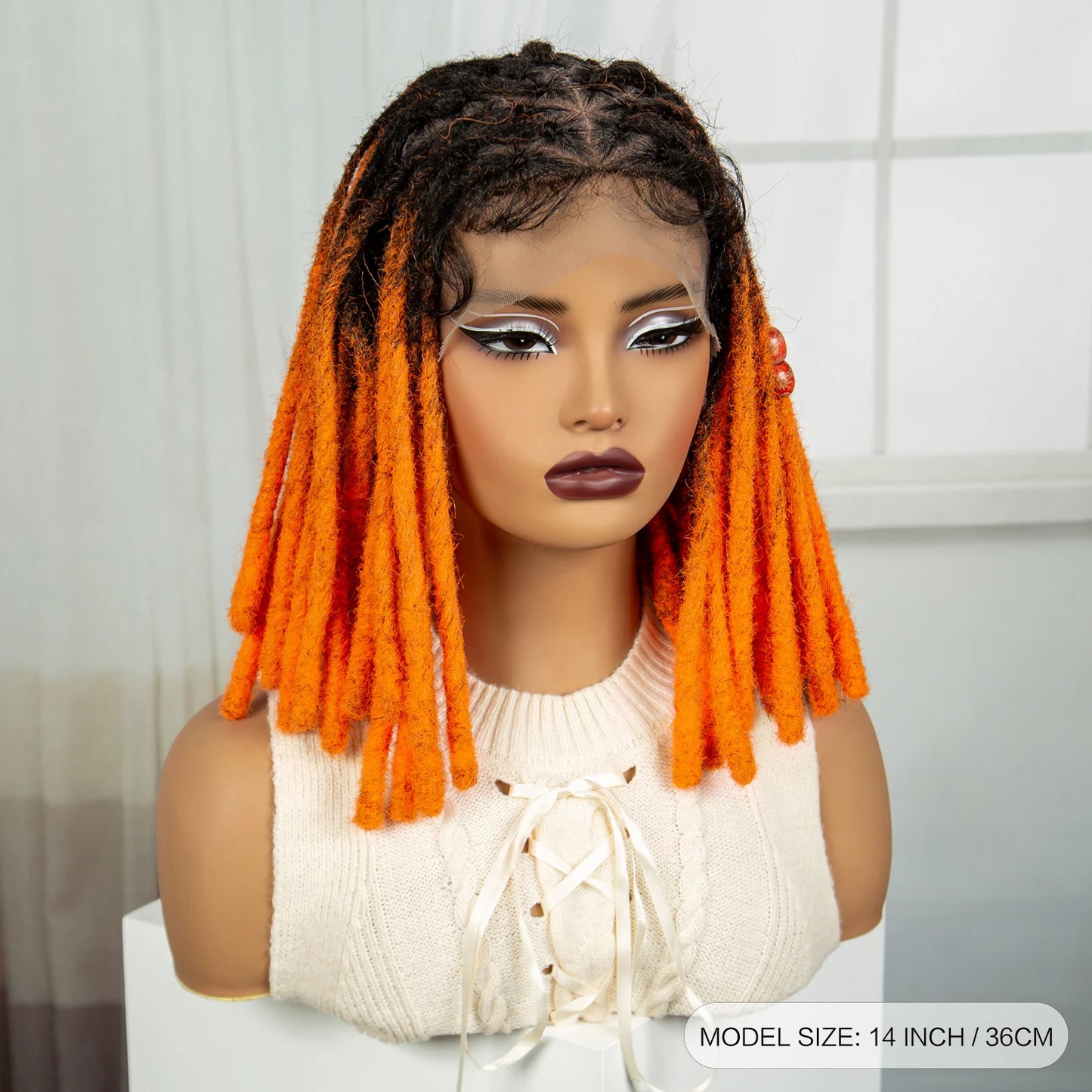 Orange Knotless Faux Locs Braided Wig | Full Lace | Baby Hair Luxegan