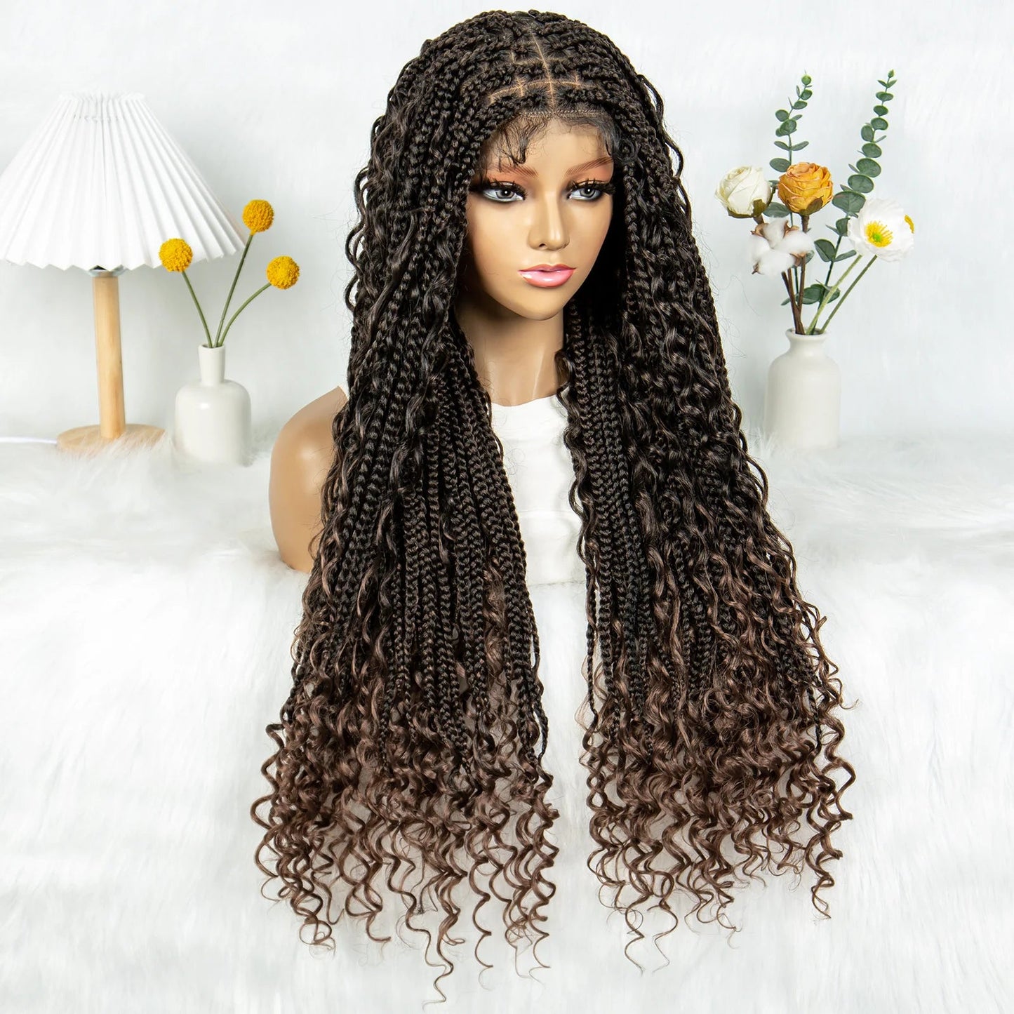 32" Natural Boho Knotless Braids Wig | HD Lace Front | Baby Hair | Synthetic Luxegan