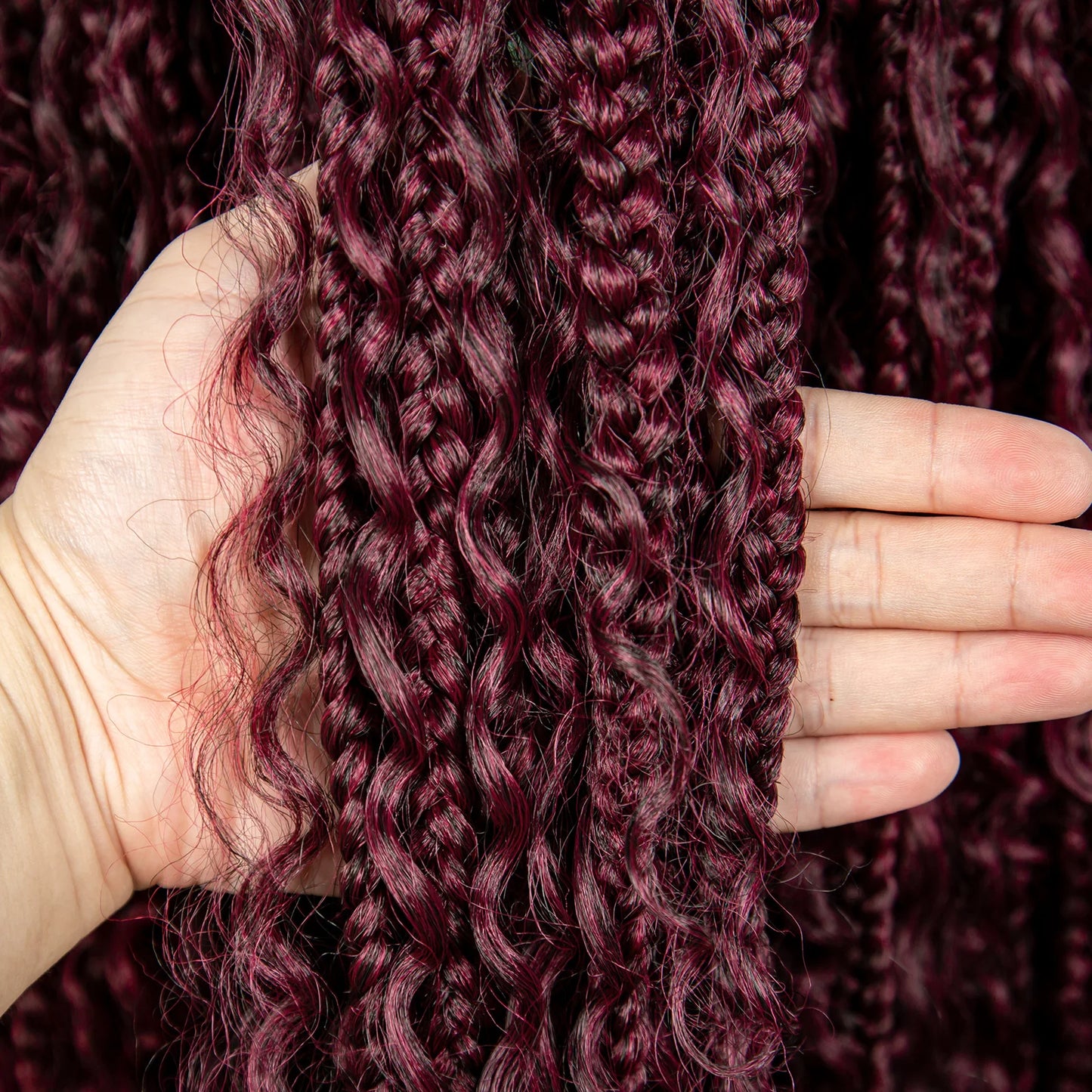 Burgundy Bohemian Box Braids Wig | HD Lace Front | Knotless Goddess Braids | Synthetic Hair