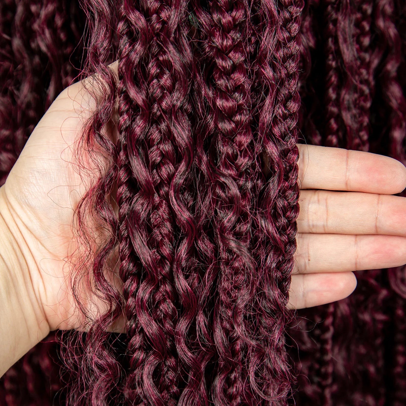 Burgundy Bohemian Box Braids Wig | HD Lace Front | Knotless Goddess Braids | Synthetic Hair