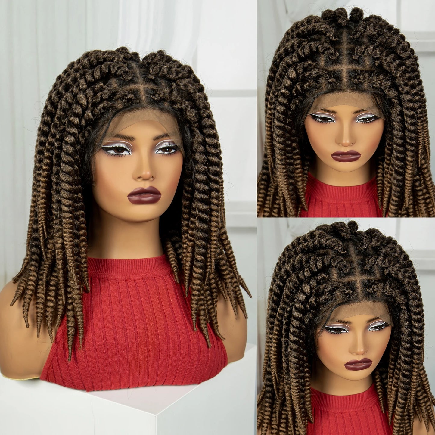 16" Knotless Box Twist Braids Wig | Full Lace | Baby Hair Luxegan