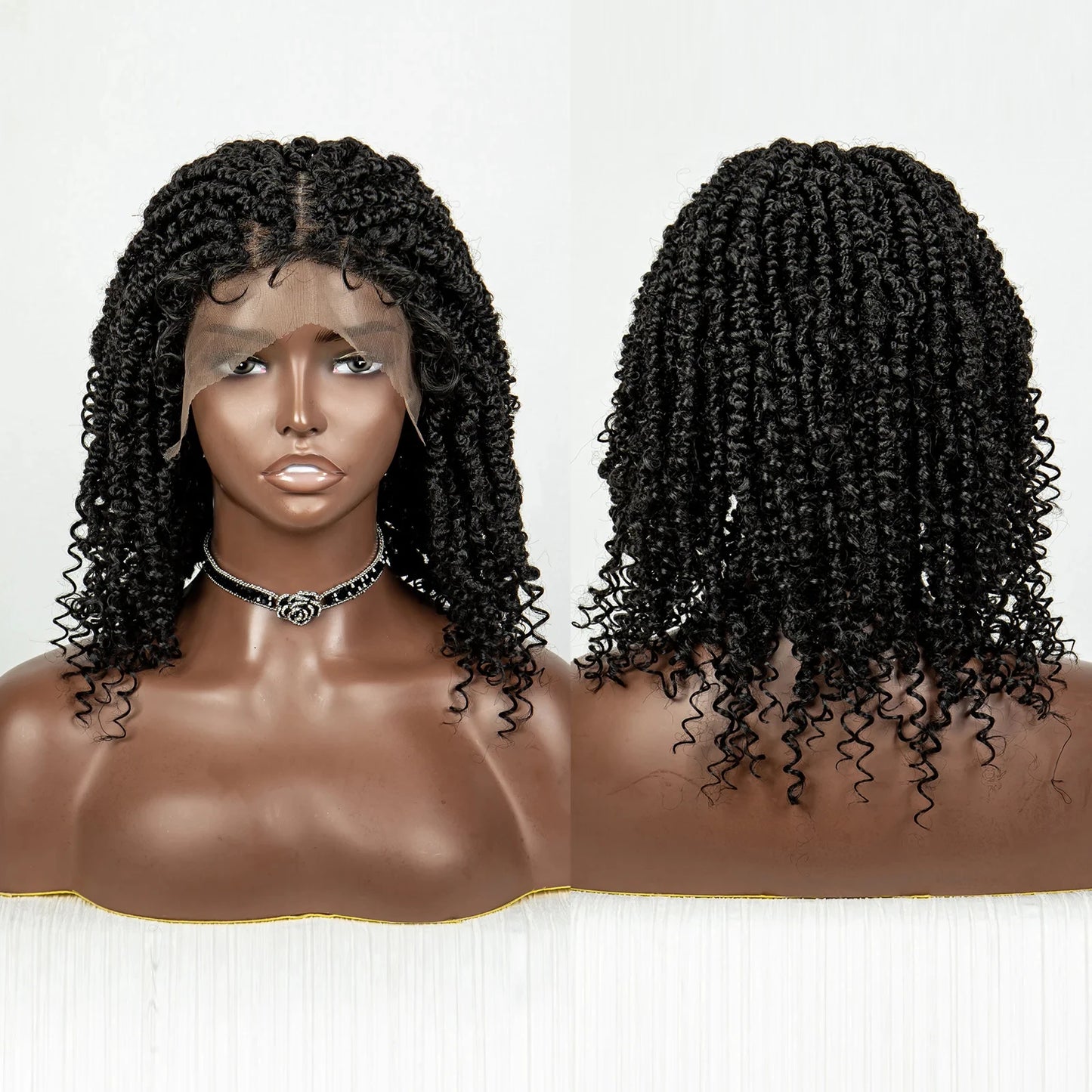 Short Curly Crochet Braided Wig with Baby Hair | Knotless Lace Front Wig for Black Women | Synthetic Braids Luxegan