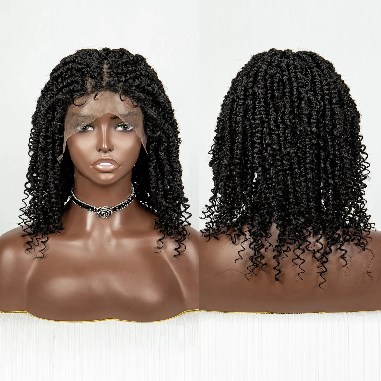 Short Curly Crochet Braided Wig with Baby Hair | Knotless Lace Front Wig for Black Women | Synthetic Braids Luxegan