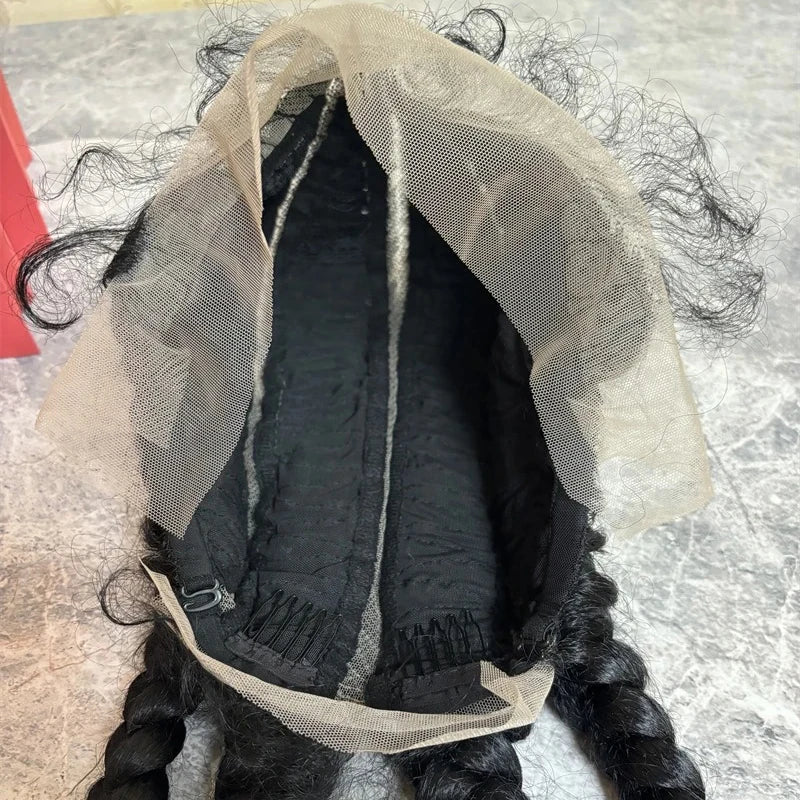 Long Black Dutch Braids Wig | Lace Front | Human Hair Blend | Cornrow Accents | Daily Wig Luxegan