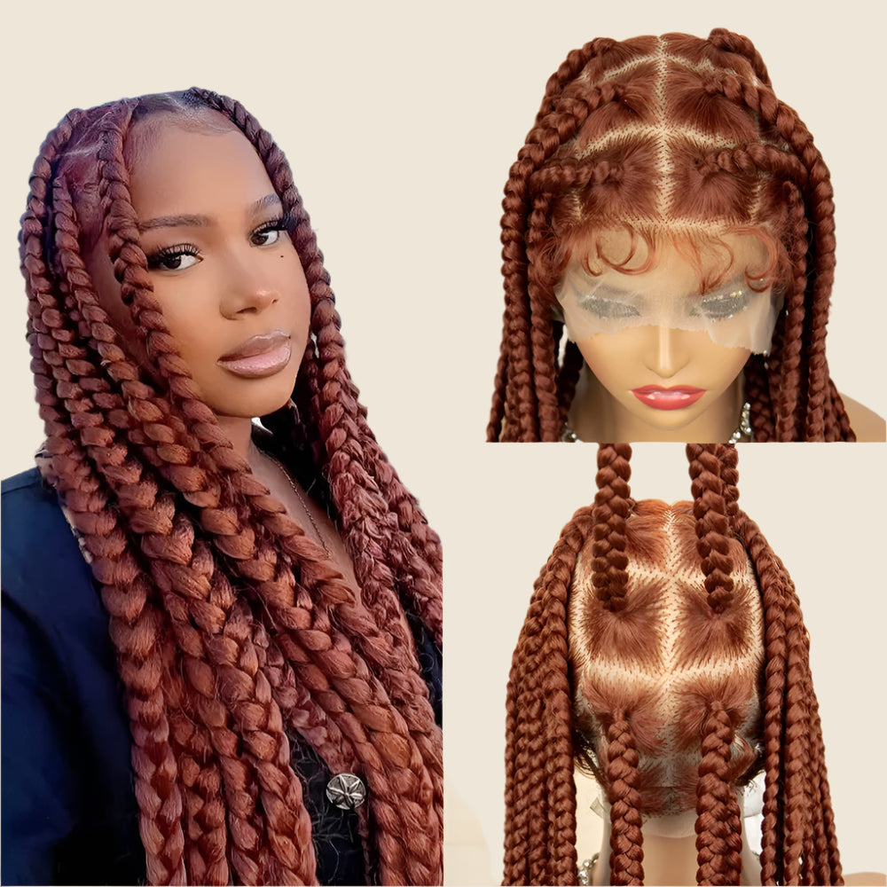 36" Big Knotless Box Braided Full Lace Wig | Cornrow Braiding Wig | Baby Hair | Synthetic Braids | For Women