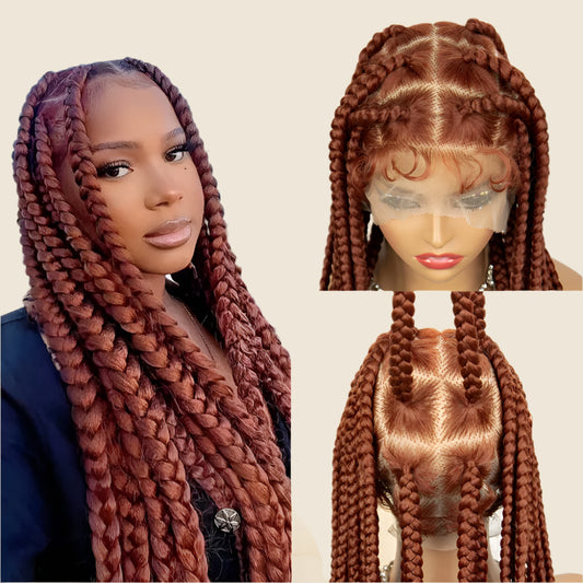 36" Big Knotless Box Braided Full Lace Wig | Cornrow Braiding Wig | Baby Hair | Synthetic Braids | For Women
