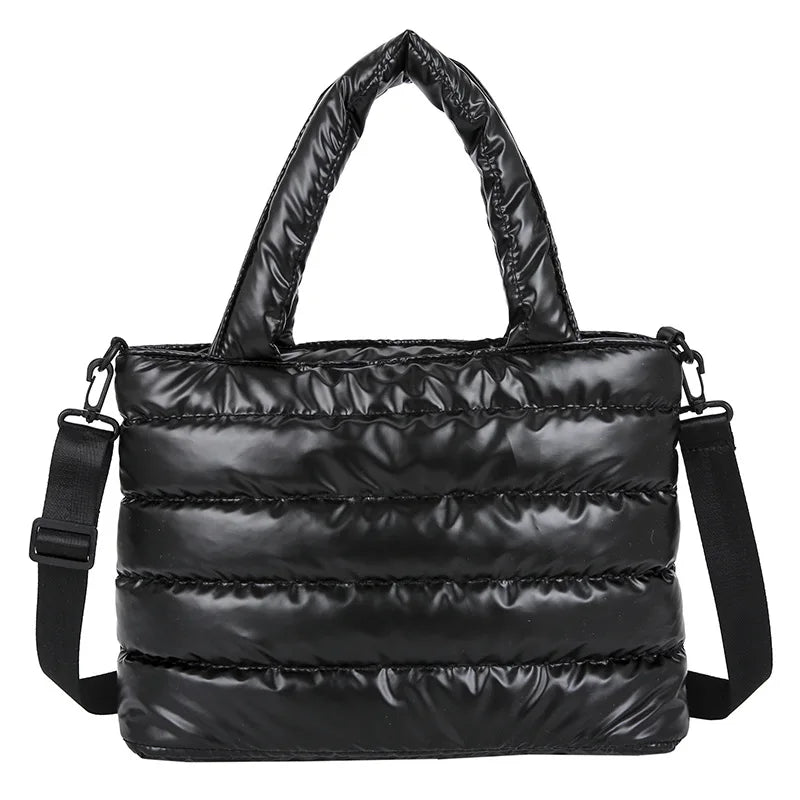 New Puffer Tote Bag for Women | Quilted Puffy Handbag & Lightweight Down Cotton Padded Shoulder & Crossbody Bag Luxegan