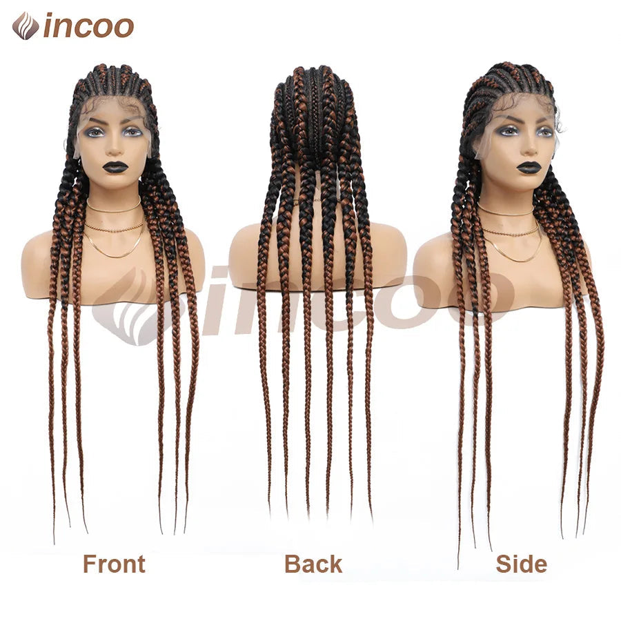 Synthetic Full Lace Cornrow Braided Wigs 36'' Lace Front Wig Jumbo Braids Wig For Black Afro Women Goddess Twists Box Braids Wig Luxegan