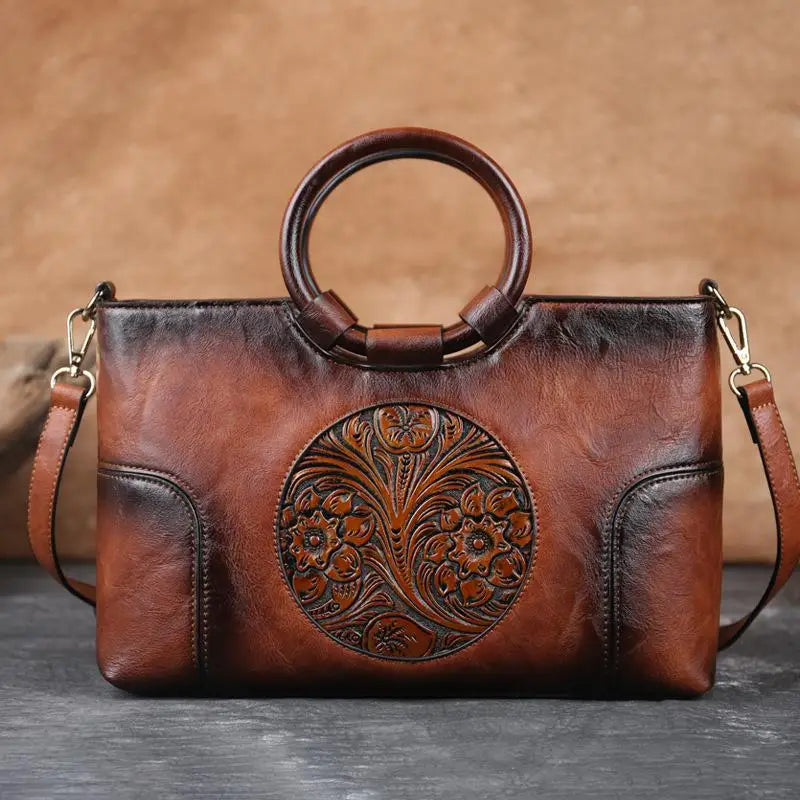 New High Quality Leather Women Handbag Retro Handmade Embossed Shoulder Bag For Women | Large Capacity Female Messenger Bags Luxegan