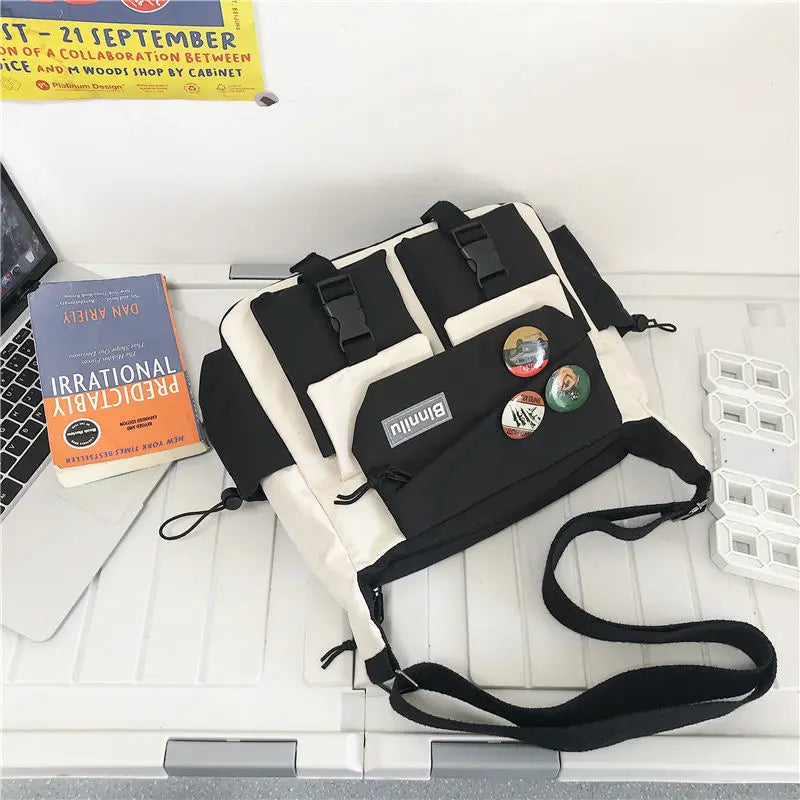 Japanese Simple Messenger Bag | Student Nylon Waterproof Canvas Handbag & Shoulder Crossbody Bag