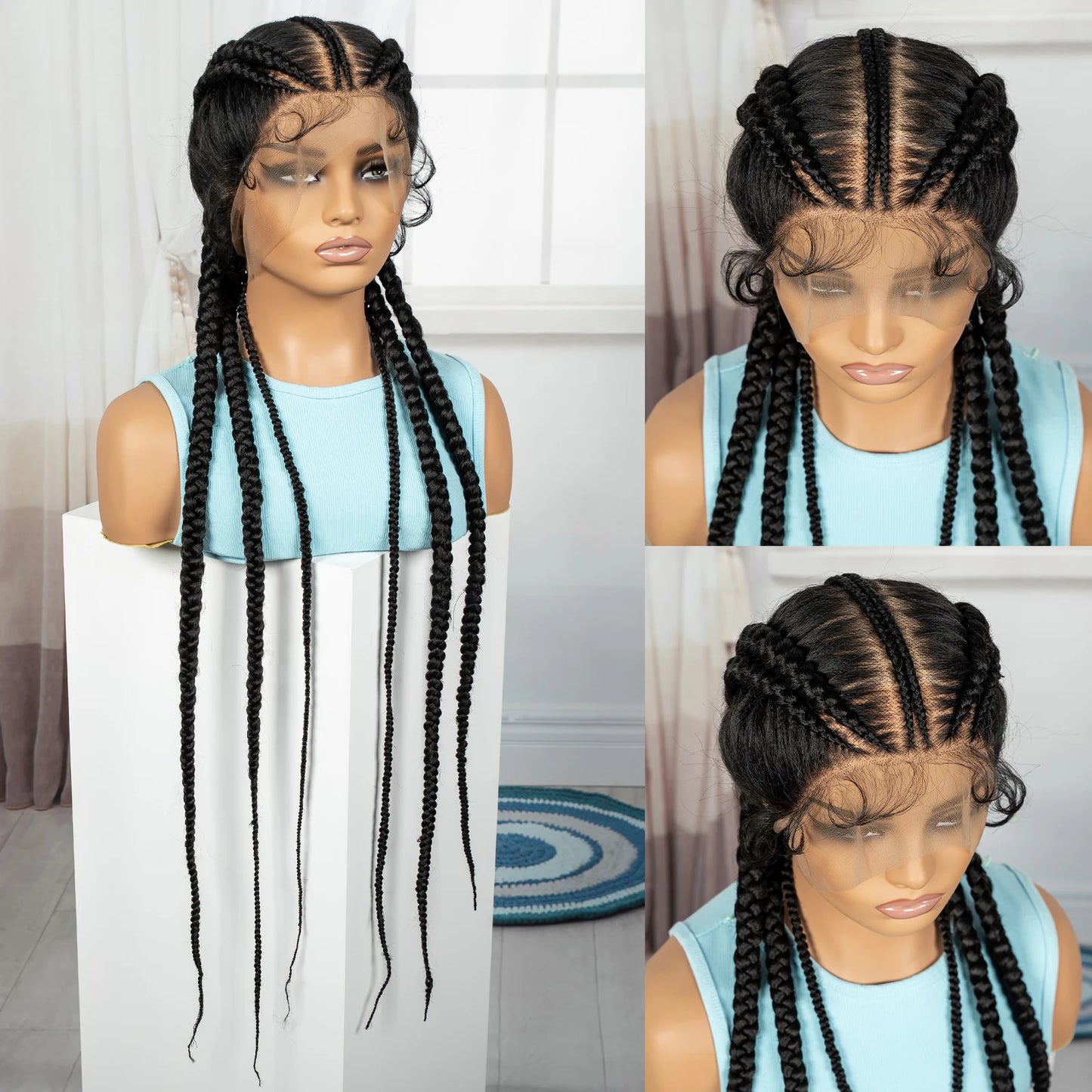36" Full Lace Cornrow Braided Wig | Knotless Braids | Synthetic Natural Braided Lace Wig with Baby Hair for Black Women Luxegan