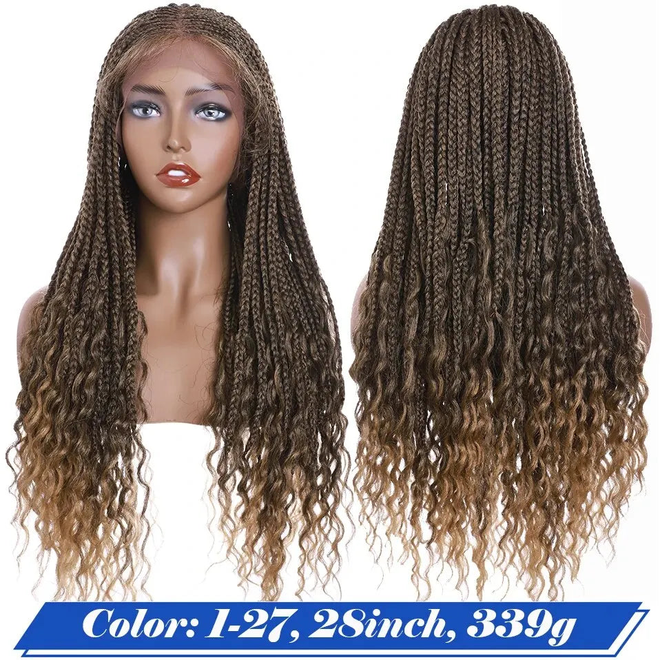 28" Knotless Box Braids Wig | Long | Lace Front | With Baby Hair | Afro Brazilian Style