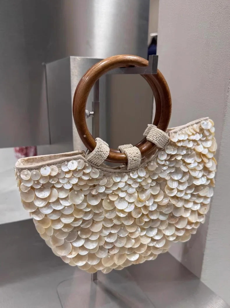 Pure Handmade Natural Shell Bag | New Niche Design Summer Vacation Beach Bag & French Heavy Industry Fashion Ladies Handbag Luxegan