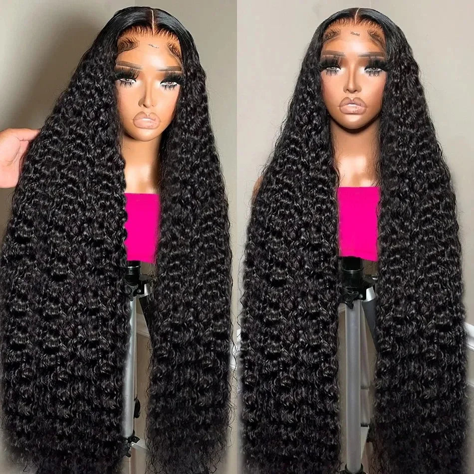 Deep Curly 13x6 HD Lace Frontal Wig | Water Wave Human Hair Wig 13x4 HD Lace Frontal Wigs for Women (Brazilian Remy Black Color) Luxegan