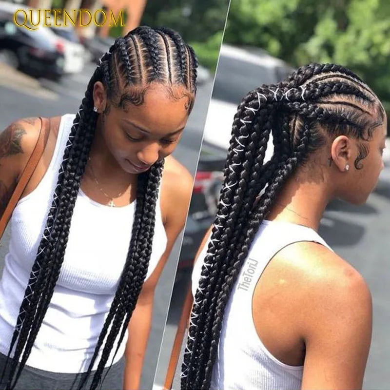 Synthetic Full Lace Cornrow Box Braided Wig 36" Lace Front Wigs Jumbo Braids Wig For Black Africa Women Braids Wig Braiding Wigs Luxegan