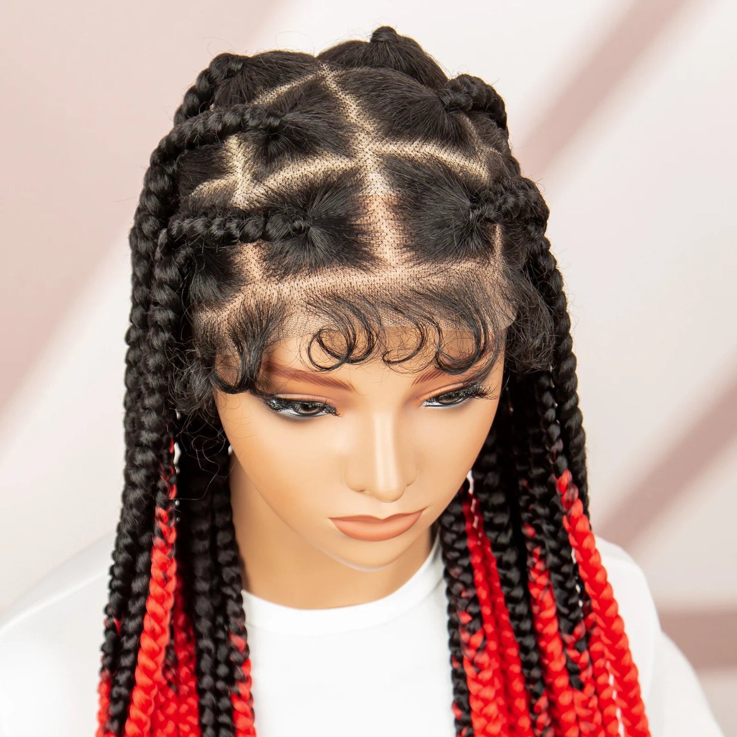 36" Purple Knotless Box Braids Wig | Transparent Full Lace | Baby Hair | Synthetic Luxegan