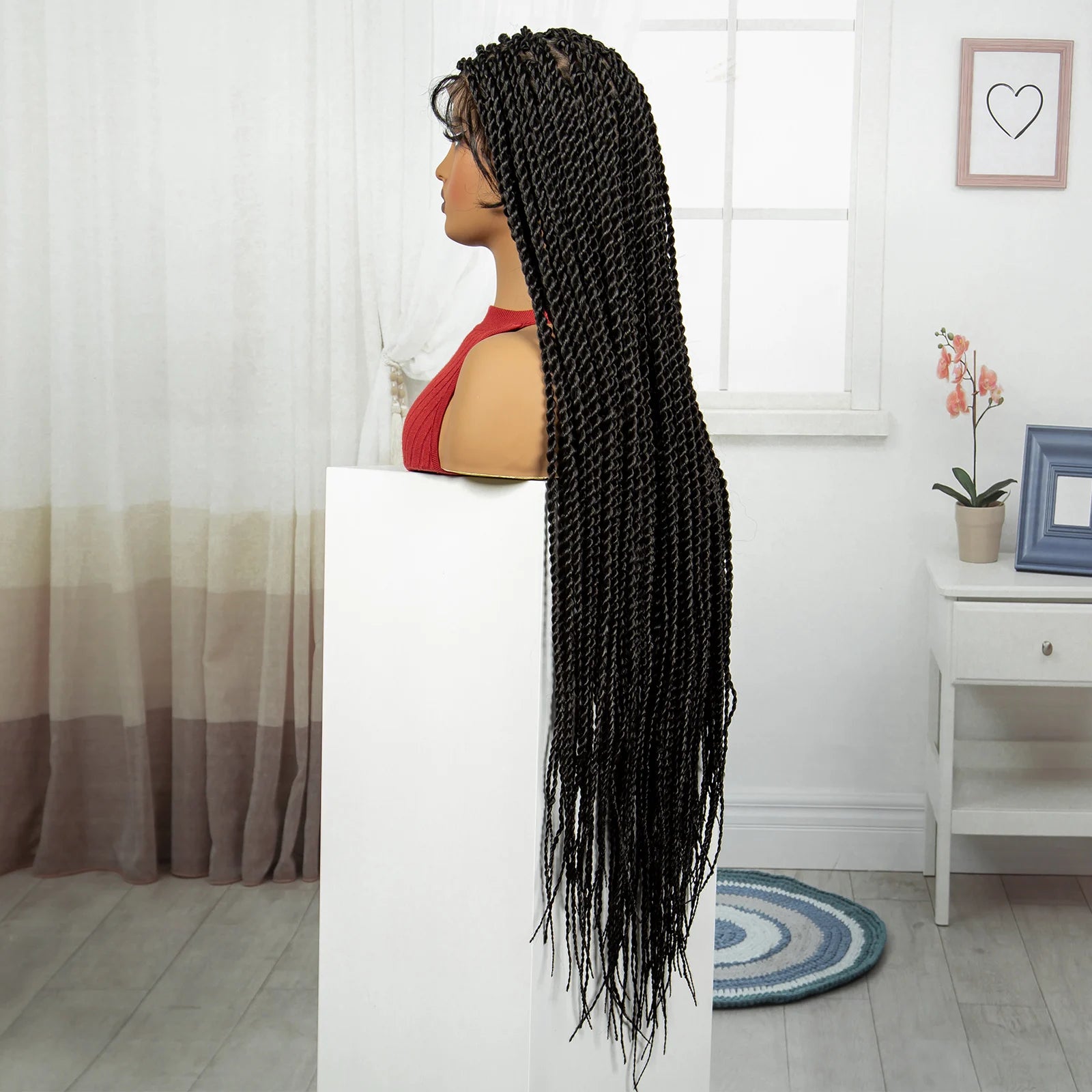 38" Long Twist Knotless Braids Wig | Transparent Full Lace | Baby Hair Luxegan