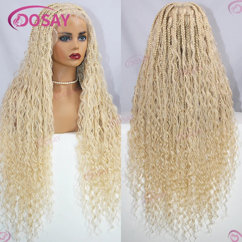 Boho Box Braided Wigs Synthetic Curly Wig Full Lace Front Wigs For Women 32" Goddess Braids Wig African Bohemian Braiding Hair Luxegan