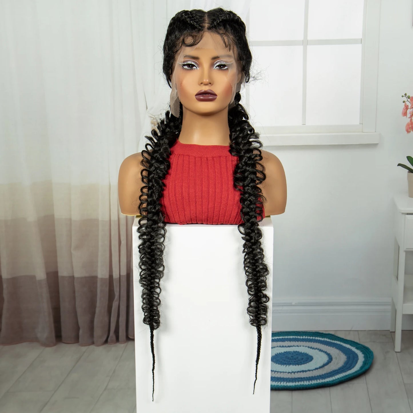 38" Knotless Twist Cornrow Braids Wig | Full Lace | Baby Hair Luxegan