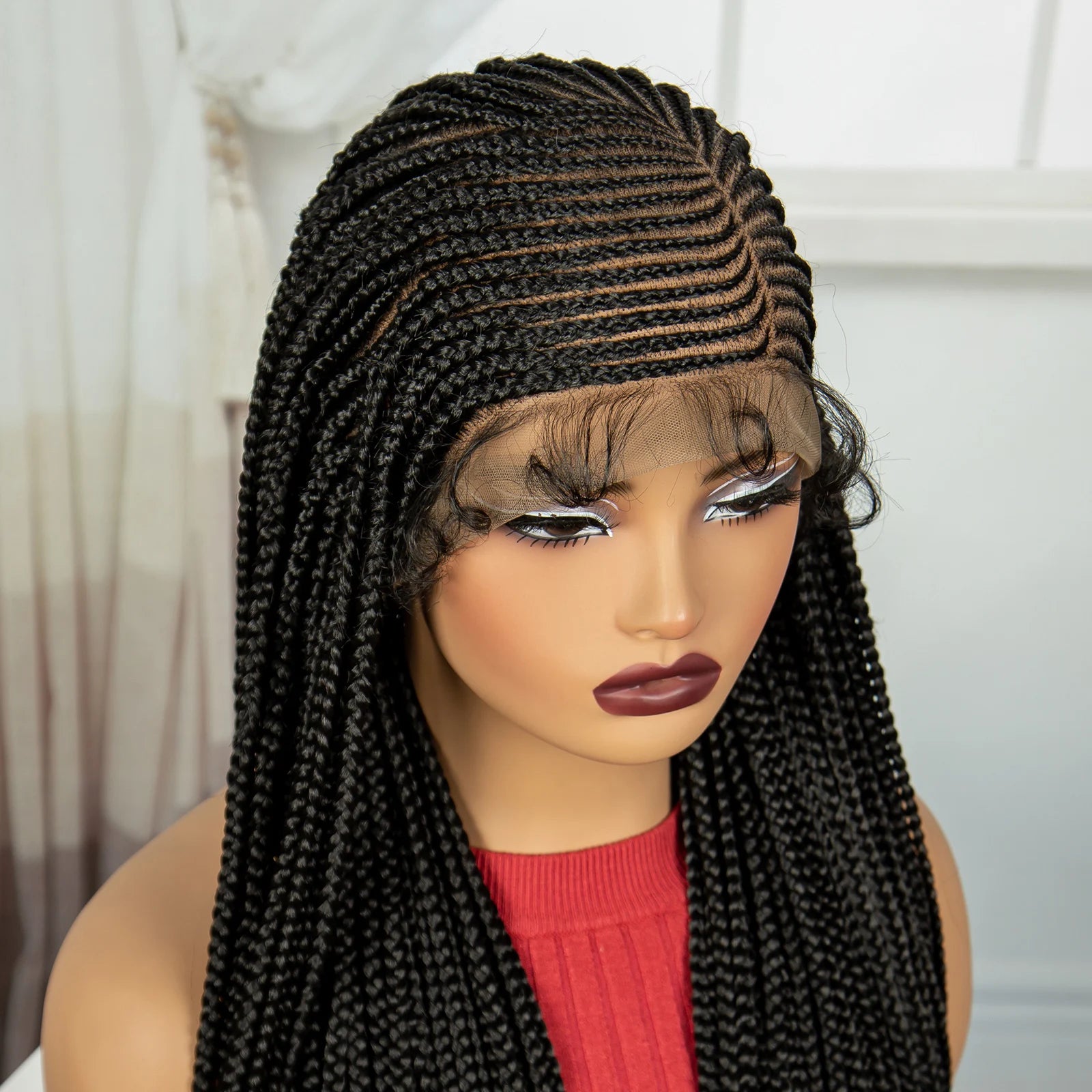 36" Cornrow Braided Full Lace Frontal Wig | Knotless Braids | Synthetic Braided Wig with Baby Hair for Black Women Luxegan
