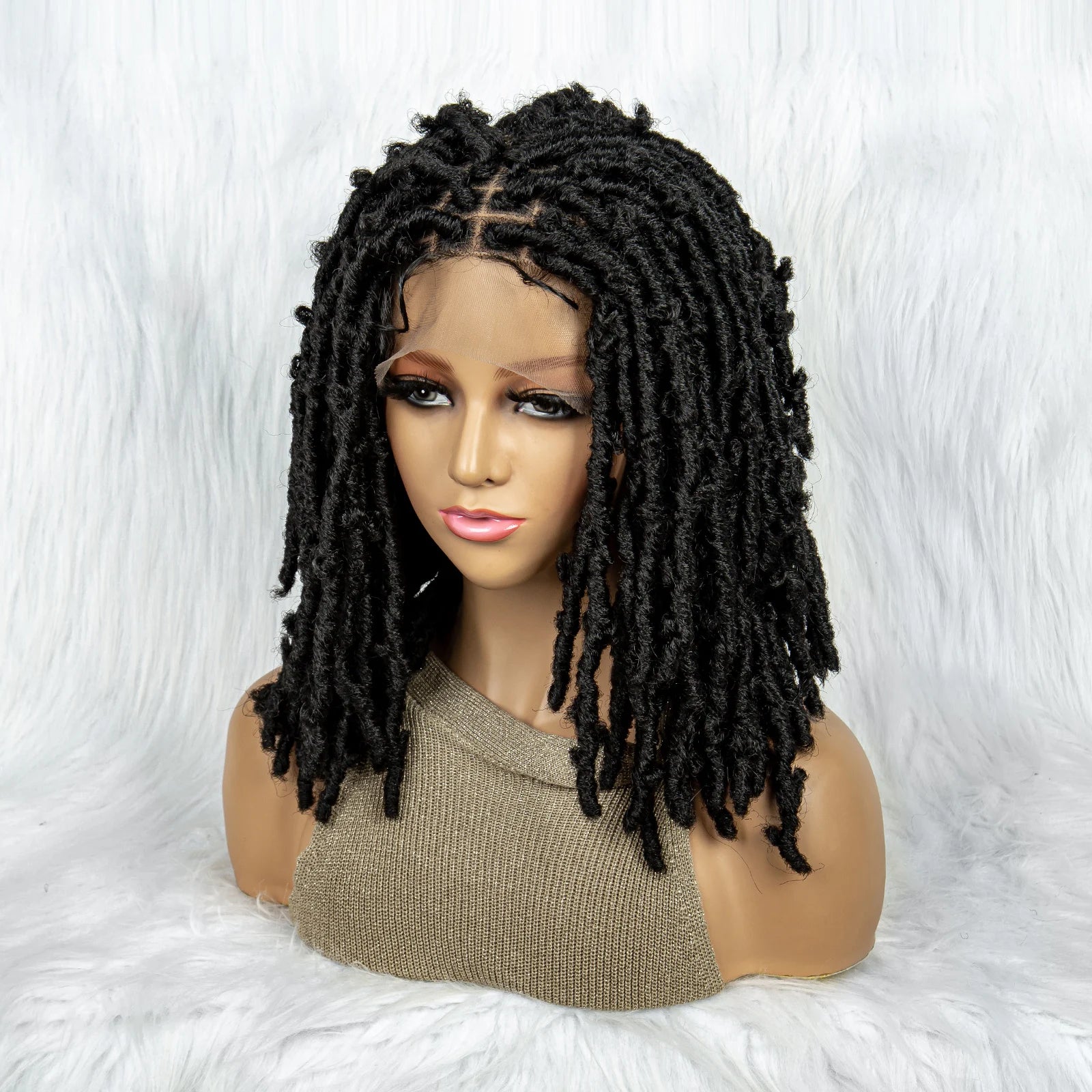16" Short Knotless Butterfly Locs Wig | Synthetic Lace Front Luxegan