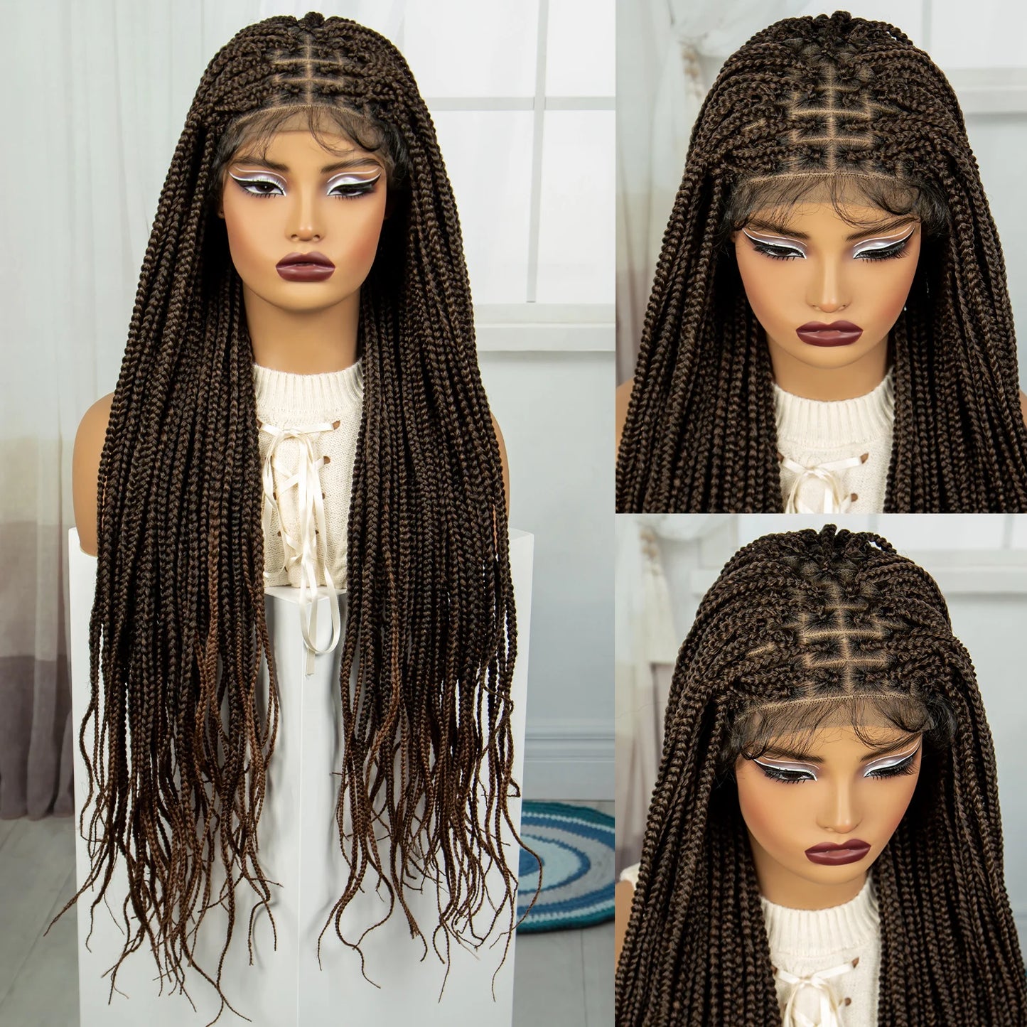 36" Burgundy Knotless Box Braids Wig | 9x6 Lace Front | Baby Hair Luxegan