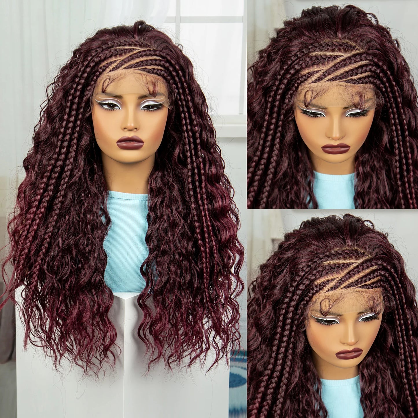 26" Water Wave Knotless Box Braided Wig with Baby Hair | Synthetic Lace Braided Wig for Black Women | 4-30 Ombre Luxegan