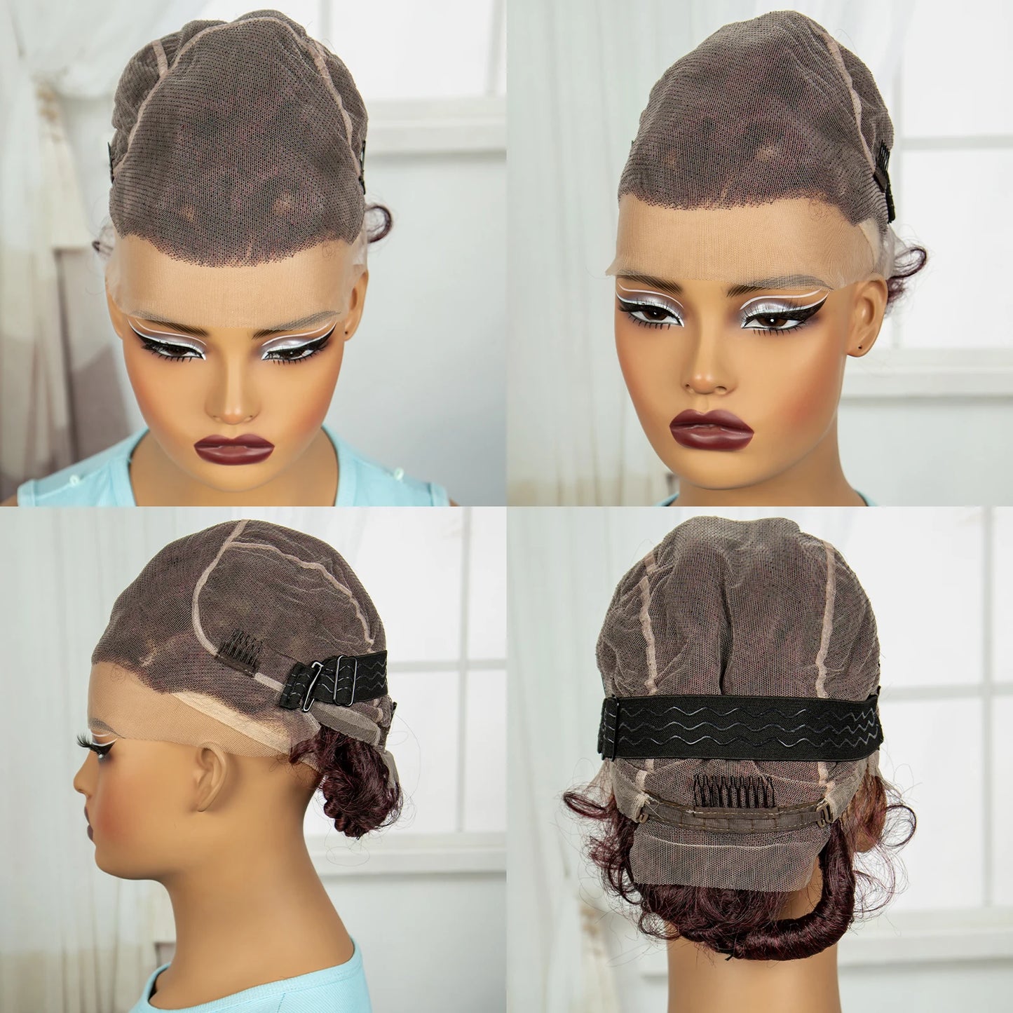 Burgundy Full Lace Synthetic Braided Wig | Knotless Box Braids & Bantu Knots | Lace Front Wig with Baby Hair for Black Women