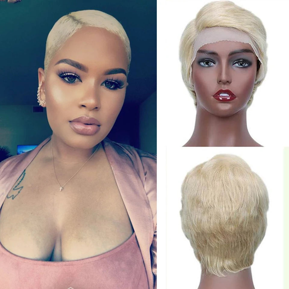 Peruvian Straight Pixie Cut Bob Wig | T-Part Transparent Lace Human Hair (Pre-Plucked Hairline) Luxegan