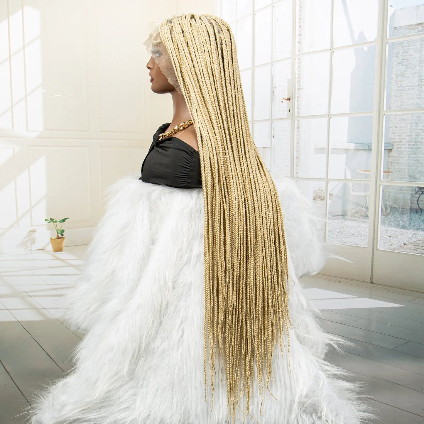 36" 613 Full Lace Knotless Box Braided Wig | Transparent HD Lace | Baby Hair | Synthetic Wig for Black Women Luxegan