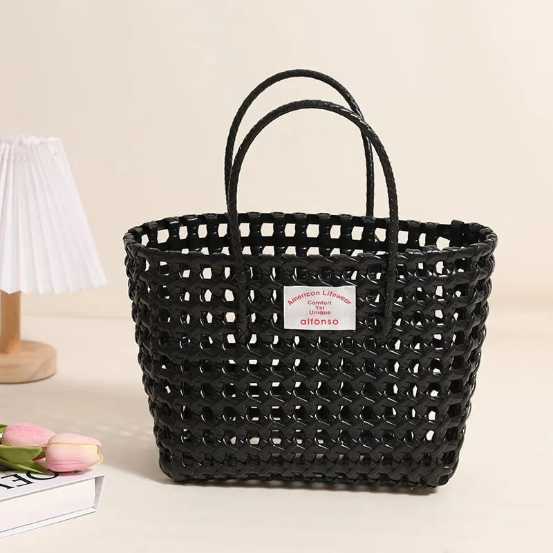 Hollow Out Plastic Woven Tote Bag | Summer Beach & Vacation Handbag Luxegan