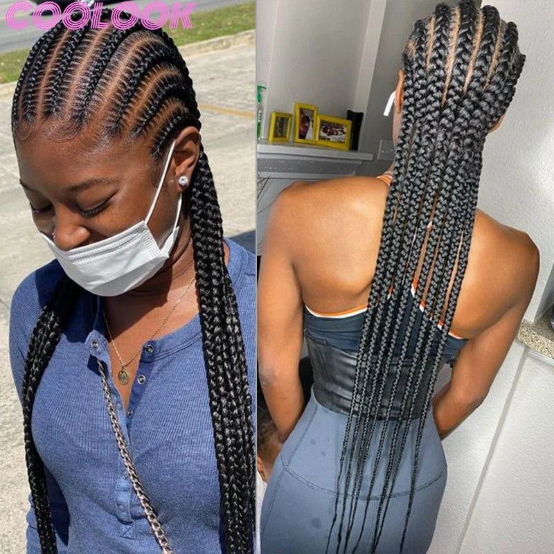 36" Blonde Goddess Braids Wig | Jumbo Plaits | Full Lace Front | Knotless | Handmade Luxegan