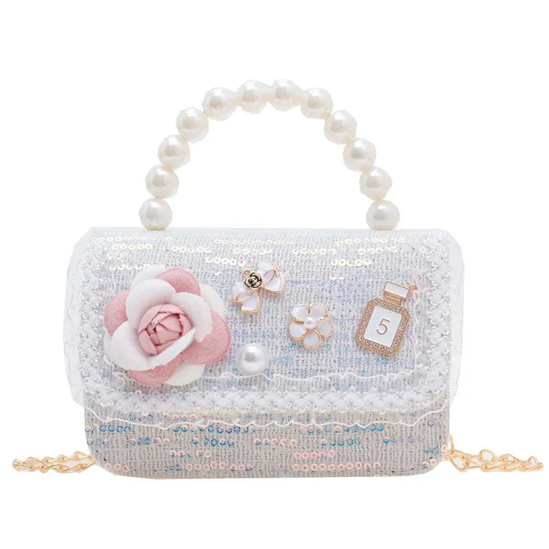 Sweet Cute Cartoon Princess Children's Shoulder Bag | Lovely Flower Girls' Handbag | Novel Pearl Handheld Mini Bag | Fashionable Shell Shape Kids' Crossbody (Model z122813) Luxegan