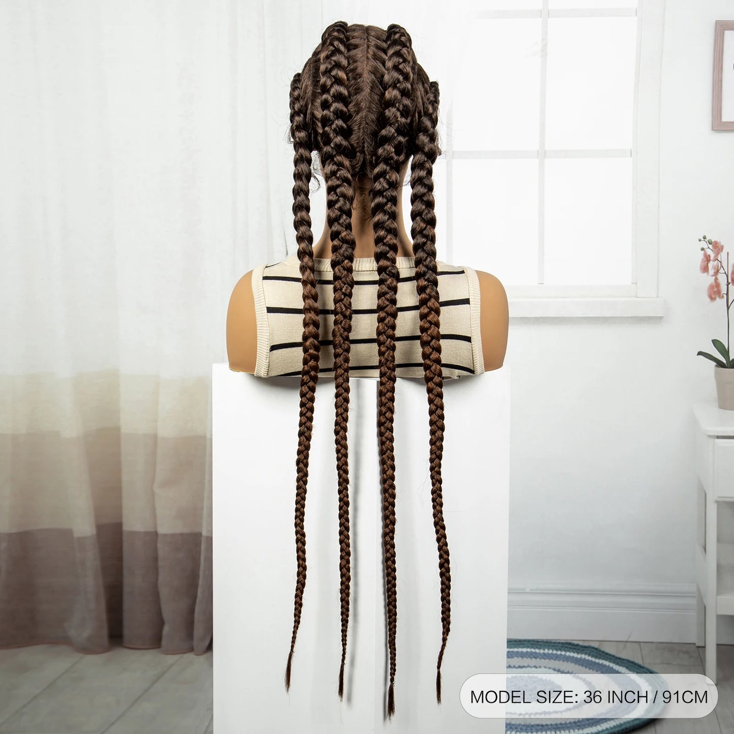 36" Natural Cornrow Braids Wig | Lace Front | Baby Hair | Long Braids Luxegan