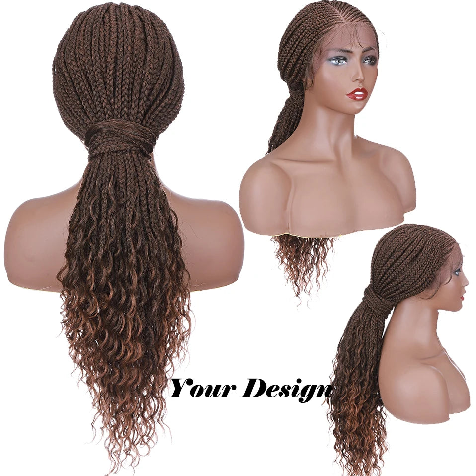 28" Knotless Box Braids Wig | Long | Lace Front | With Baby Hair | Afro Brazilian Style