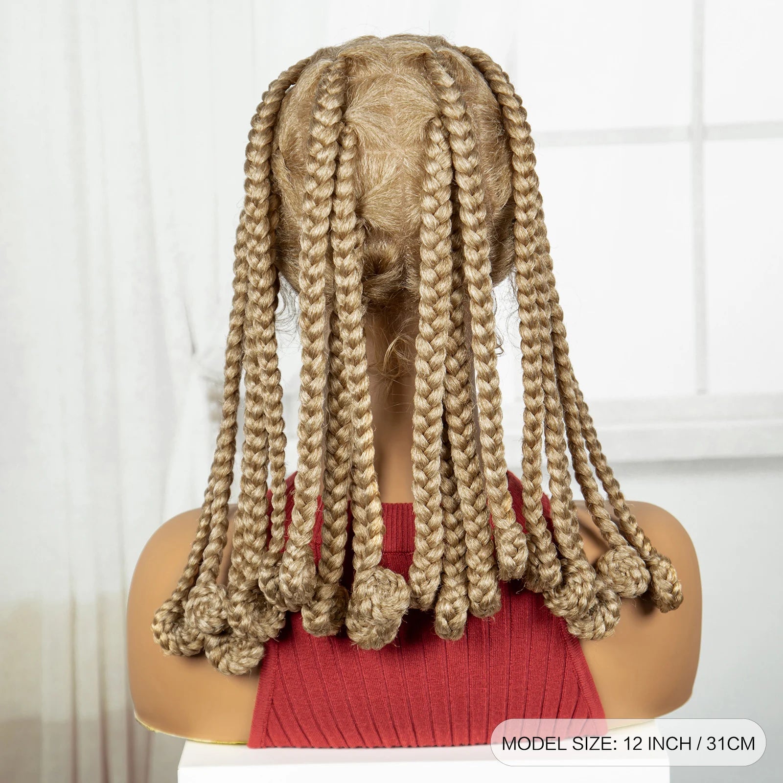 Blonde 12 Inch Synthetic Braided Wigs | Transparent Full Lace Bantu Knotless Box Braids with Baby Hair for Black Women Luxegan