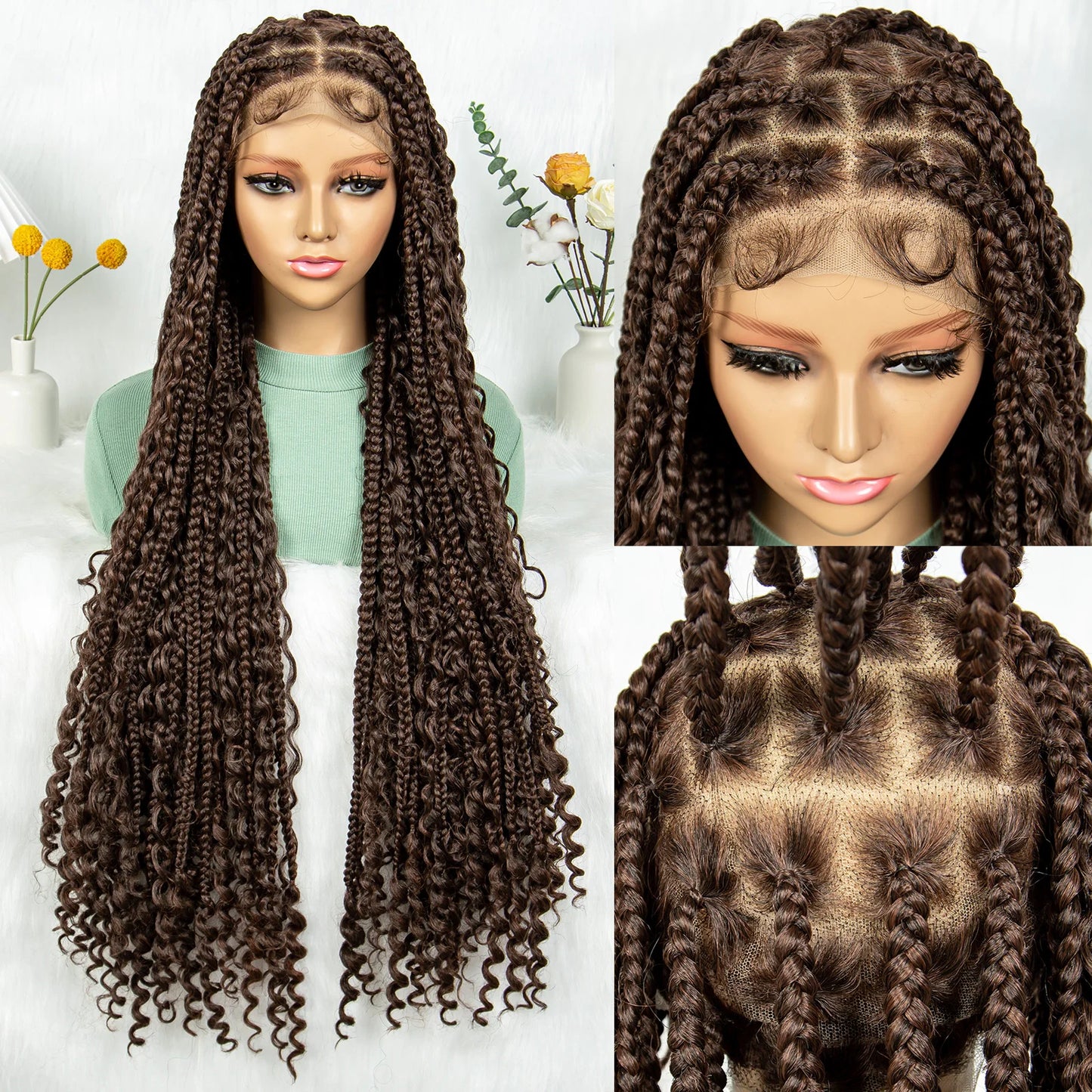 KIMA Box Braids Synthetic Wigs Full Lace  Dreadloks Braided Wigs Knotless Goddess Boho Braided Wigs Hair for Black Women