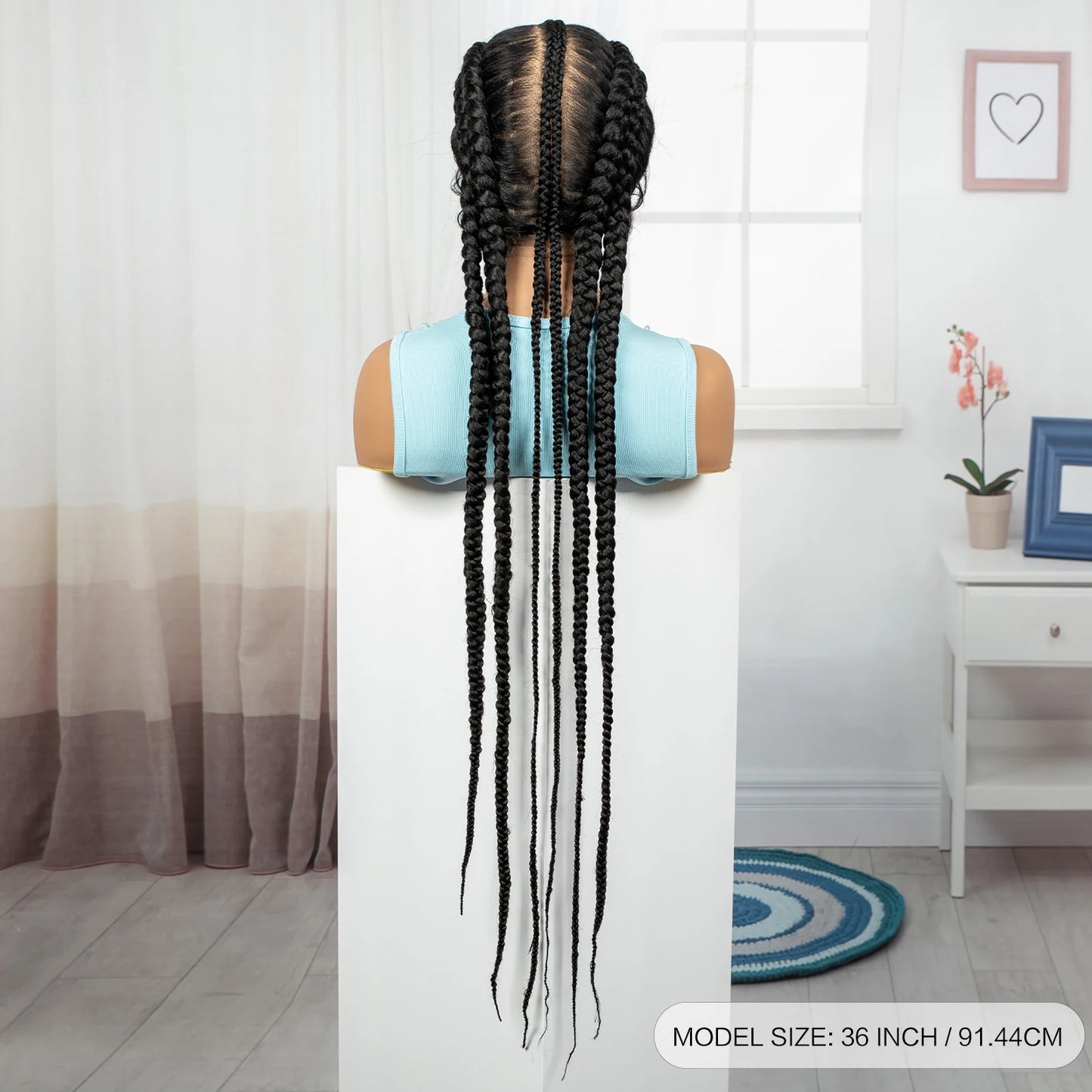 36" Full Lace Cornrow Braided Wig | Knotless Braids | Synthetic Natural Braided Lace Wig with Baby Hair for Black Women Luxegan