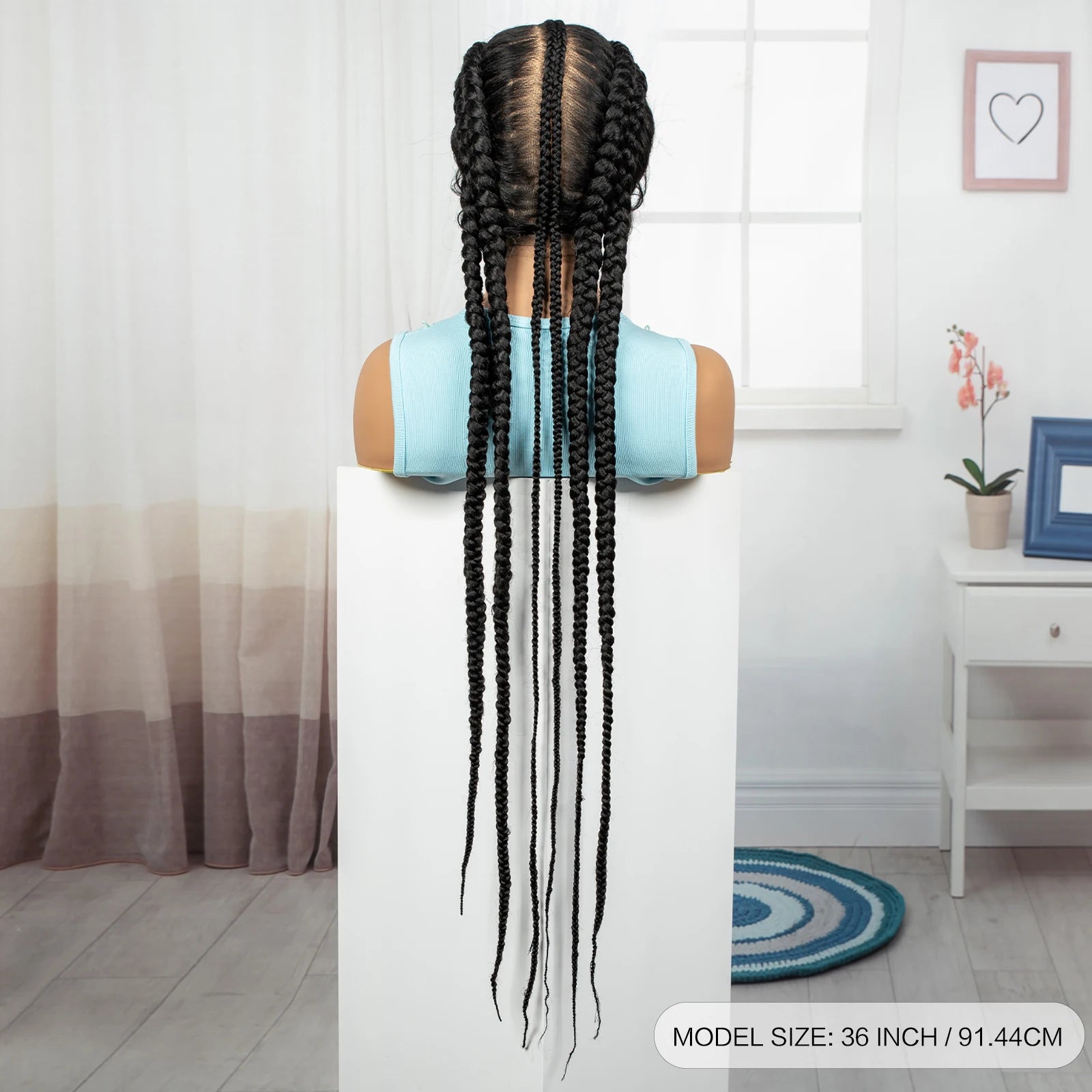 36" Full Lace Cornrow Braided Wig | Knotless Braids | Synthetic Natural Braided Lace Wig with Baby Hair for Black Women Luxegan