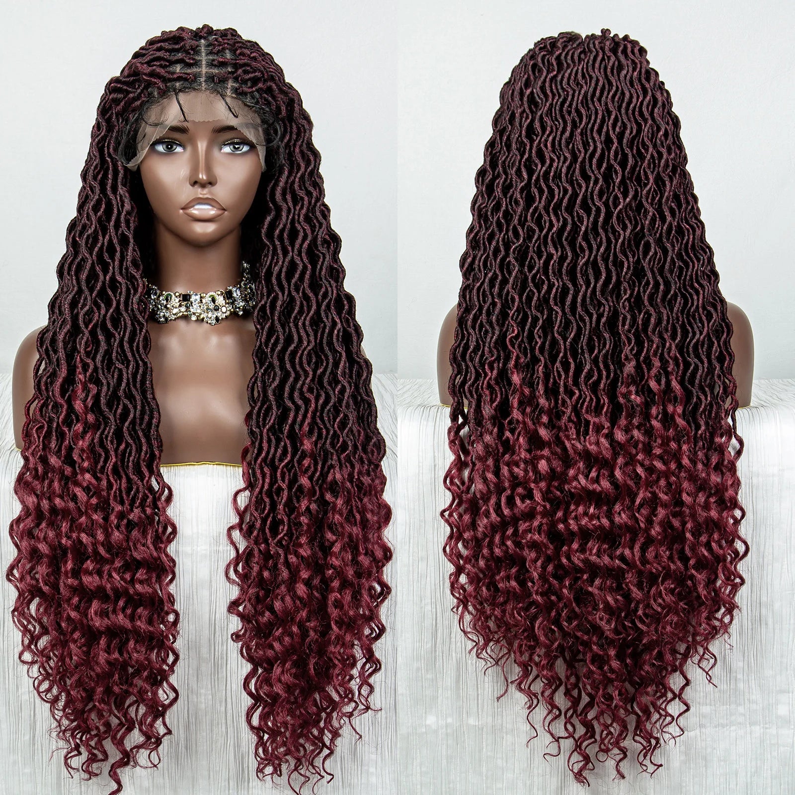 Colorful Dreadlocks & Water Wave Braids Wig | Lace Front | Baby Hair Luxegan