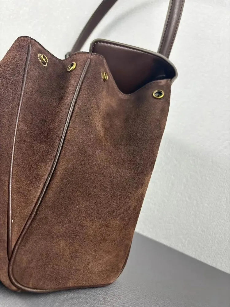 Chic Suede Leather Satchel | Soft Designer Shoulder Handbag Luxegan